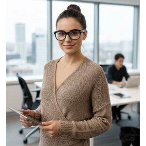 Design Lab Cozy V-Neck Sweater in Brown - size L